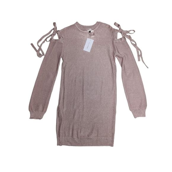 Lovers + Friends Pink Dress Sweater Ezra Tie Metallic Cold Shoulder Mini New XS - Picture 3 of 10